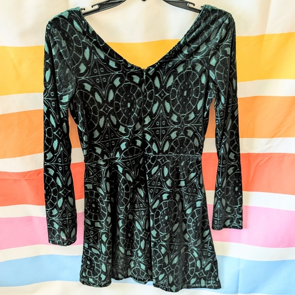 Vintage Velvet Dark Green Celtic Burnout Dress Y2K Whimsigoth Grunge Witchy M - Picture 3 of 13